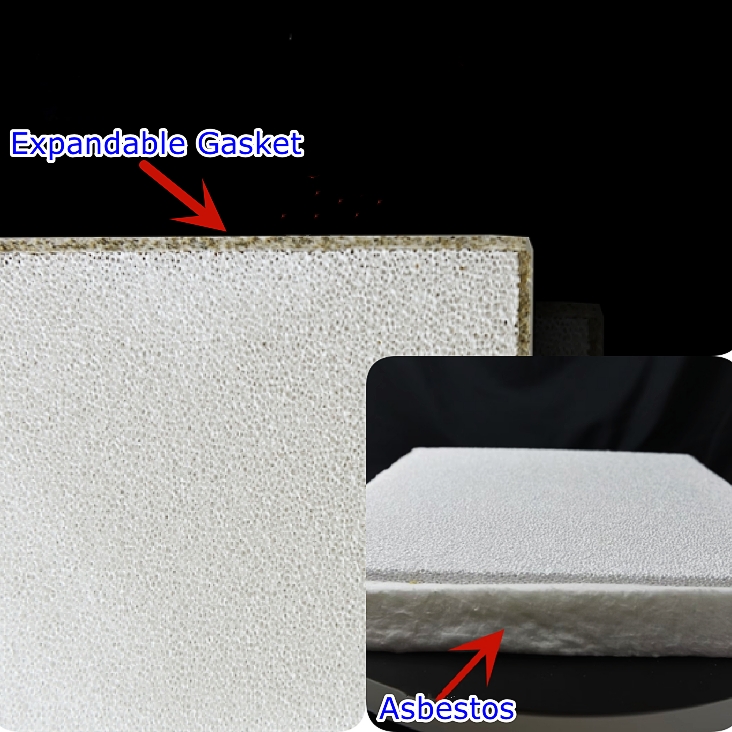 Expandable gasket and asbestos hemming alumina ceramic foam filters