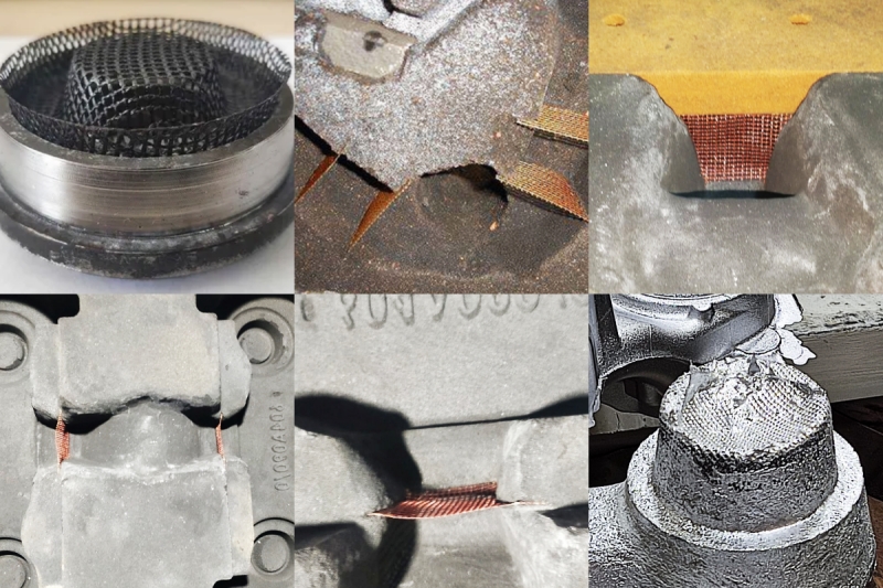 The placement of fiberglass filter mesh for molten metal filtration The placement of fiberglass filter mesh for molten metal filtration