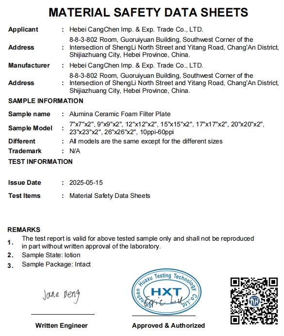 Ceramic Foam Filter Plates For Aluminum Casting Filtration