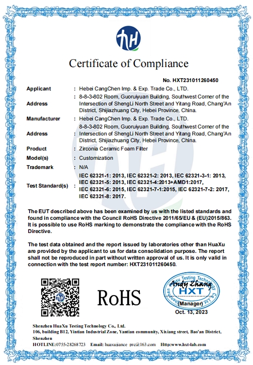 Zirconia Ceramic Foam Filter For Steel Casting Filtration Use