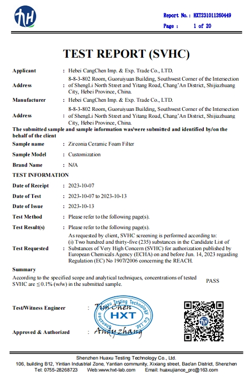Zirconia Ceramic Foam Filter For Steel Casting Filtration Use