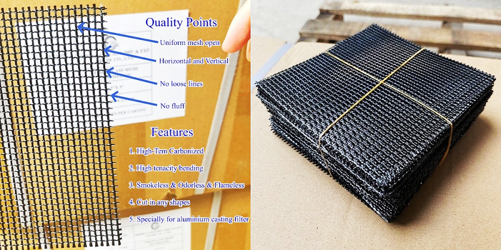 Carbonized Fiberglass Filter Mesh For Molten Aluminum Filtration Smokeless Low Gas
